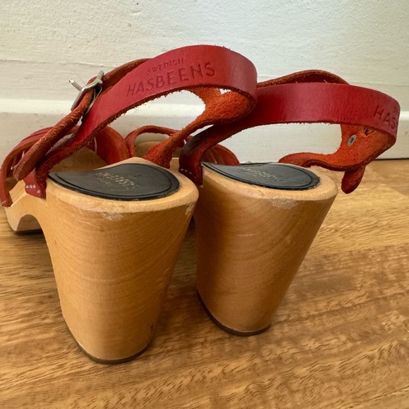 Swedish Hasbeens Fredrica Leather Platform Heeled Clog Sandals - Picture 4 of 4